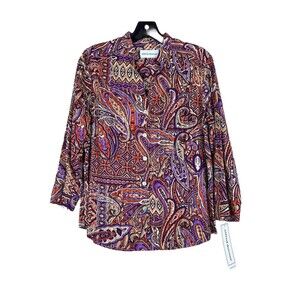 NWT Alfred Dunner Womens Sz 8 Paisley Blouse Long Sleeve Button Down Shirt Top
